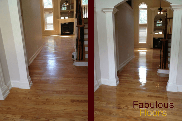 Before and after a hardwood floor resurfacing project in Arbutus MD