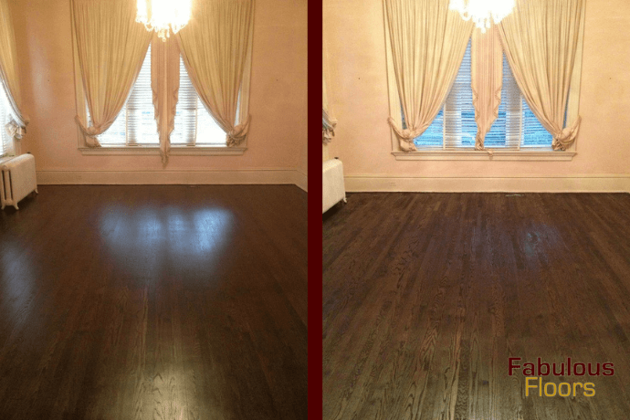 before and after a hardwood floor resurfacing project in milford mill md